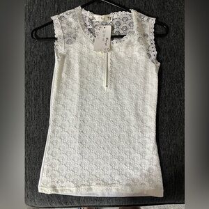 White Lined Lace Tank with zipper. New with tags. Size Medium